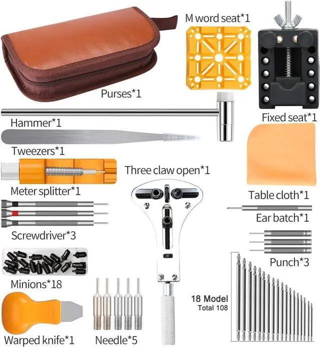 Alt view image 7 of 7 - Kingsdun Watch Repair Kit, Upgraded Version Watch Band Strap Link Pins Battery Remover Replacement Adjustment Repair Tools Kits with Carrying Case & Manual (168PCS)