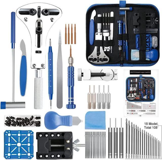 Main image of Kingsdun Watch Repair Kit, Professional 208Pcs Watch Battery Replacement Tool Watchband Link & Back Remover, Spring Bar Tool Kit with Carrying Case & Instruction Manual