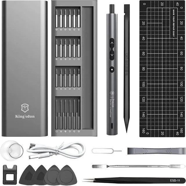 Alt view image 7 of 7 - Kingsdun Mini Electric Screwdriver, 62 in 1 Cordless Precision Power Screwdriver with 48 Bits, Rechargeable Electrical Screwdriver Repair Tool Kit with LED Lights Magnetic Mat for Phones PC Laptops