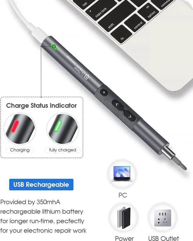Alt view image 6 of 7 - Kingsdun Precision Electric Screwdriver, Power Screwdriver Set with Magnetic Bits, Rechargeable Repair Tool Kit for Camera Conputers Laptops Toys (28 - Silver)