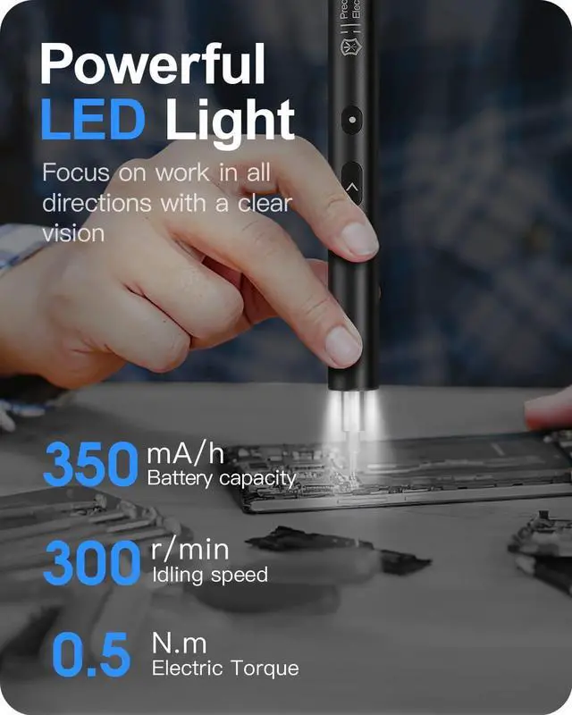 Alt view image 3 of 7 - Kingsdun Precision Electric Screwdriver, Power Screwdriver Set with Magnetic Bits, Rechargeable Repair Tool Kit for Camera Conputers Laptops Toys (28 - Black)