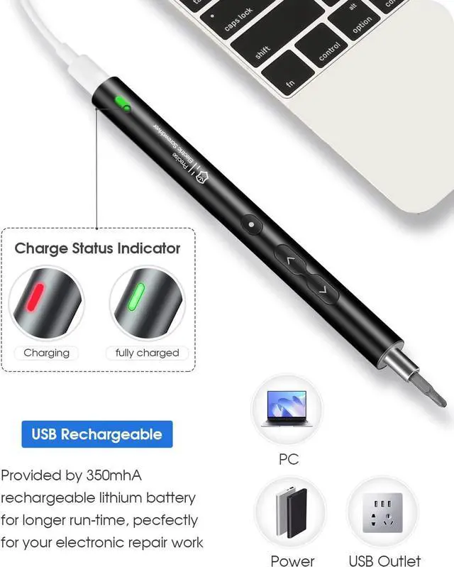 Alt view image 6 of 7 - Kingsdun Precision Electric Screwdriver, Power Screwdriver Set with Magnetic Bits, Rechargeable Repair Tool Kit for Camera Conputers Laptops Toys (28 - Black)