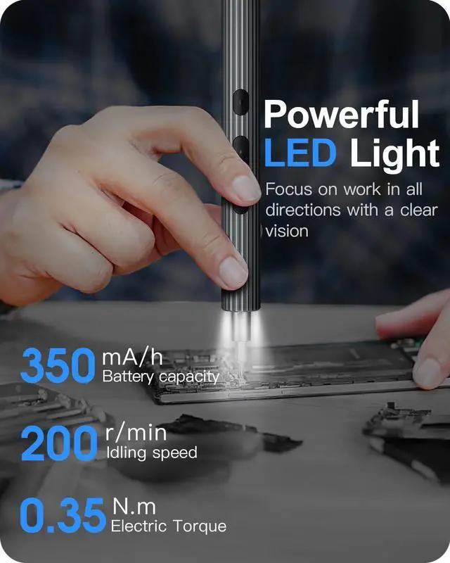 Alt view image 3 of 7 - Kingsdun Precision Electric Screwdriver, Cordless Power Screwdriver Set with 30 Magnetic Bits, Electrical Screwdriver Rechargeable Repair Tool Kit for Watch Camera Drone Laptops Toys (36)