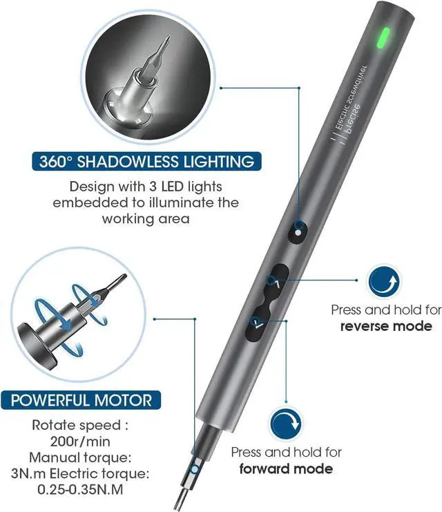 Alt view image 2 of 7 - Kingsdun Precision Electric Screwdriver, Power Screwdriver Set with Magnetic Bits, Rechargeable Repair Tool Kit for Camera Conputers Laptops Toys (51)