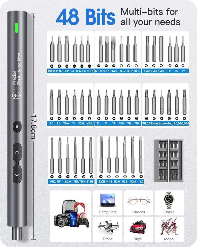 Alt view image 4 of 7 - Kingsdun Precision Electric Screwdriver, Power Screwdriver Set with Magnetic Bits, Rechargeable Repair Tool Kit for Camera Conputers Laptops Toys (51)