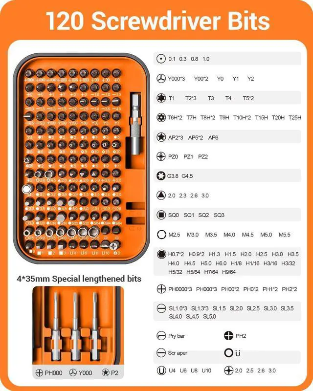 Alt view image 2 of 7 - Small Screwdriver Set with 120 Bits, Kingsdun 130 in 1 Precision Magnetic Screwdriver Bit Set with Tweezer, Flat, Phillips, Pentalobe, Torx Star Screwdriver for Computer, Xbox, Phone, PC Laptop