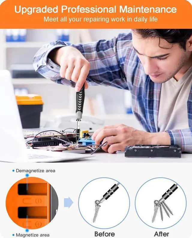 Alt view image 3 of 7 - Small Screwdriver Set with 120 Bits, Kingsdun 130 in 1 Precision Magnetic Screwdriver Bit Set with Tweezer, Flat, Phillips, Pentalobe, Torx Star Screwdriver for Computer, Xbox, Phone, PC Laptop