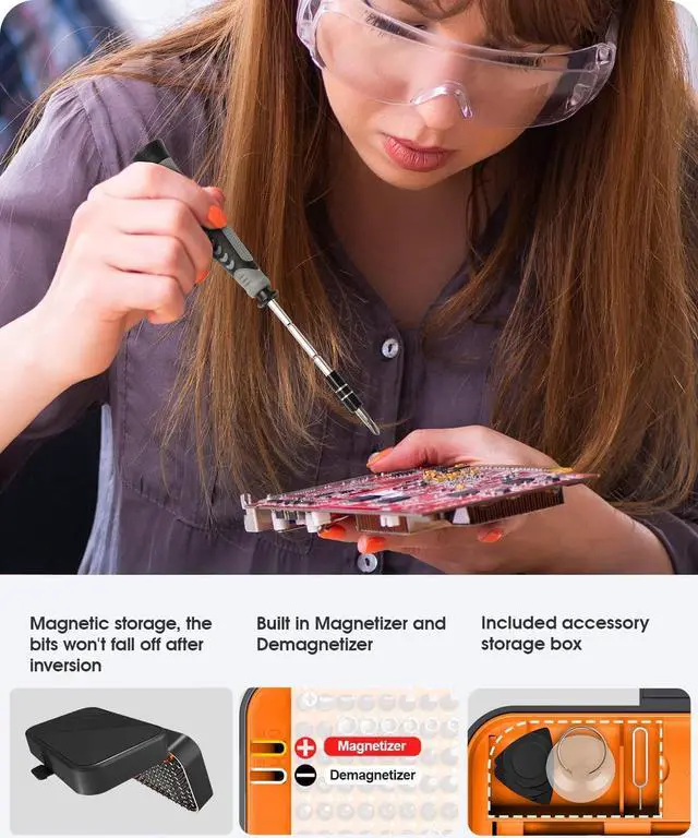 Alt view image 5 of 7 - Small Screwdriver Set with 120 Bits, Kingsdun 130 in 1 Precision Magnetic Screwdriver Bit Set with Tweezer, Flat, Phillips, Pentalobe, Torx Star Screwdriver for Computer, Xbox, Phone, PC Laptop