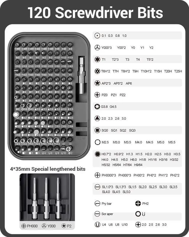 Alt view image 2 of 7 - Small Screwdriver Set with 120 Bits, Kingsdun 130 in 1 Precision Magnetic Screwdriver Bit Set with Tweezer, Flat, Phillips, Pentalobe, Torx Star Screwdriver (Black)