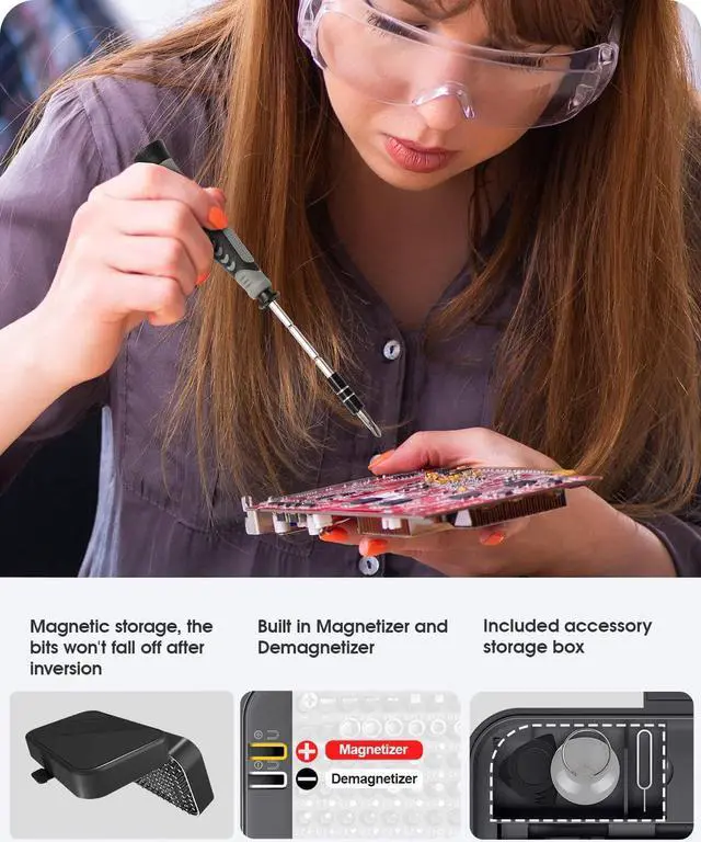 Alt view image 5 of 7 - Small Screwdriver Set with 120 Bits, Kingsdun 130 in 1 Precision Magnetic Screwdriver Bit Set with Tweezer, Flat, Phillips, Pentalobe, Torx Star Screwdriver (Black)
