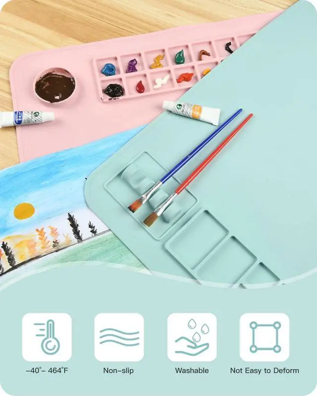 Alt view image 5 of 7 - 16" x 20" Silicone Craft Mat, Painting Paint Palette for Resin Casting Mold Mat, Nonstick Craft Sheet with Removable Cleaning Water Cup for Painting, Clay, Art, DIY Projects