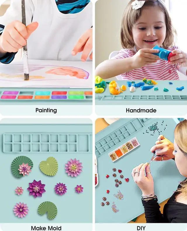 Alt view image 7 of 7 - 16" x 20" Silicone Craft Mat, Painting Paint Palette for Resin Casting Mold Mat, Nonstick Craft Sheet with Removable Cleaning Water Cup for Painting, Clay, Art, DIY Projects