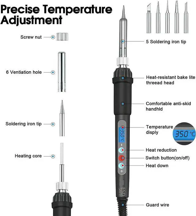 Alt view image 2 of 7 - Electronic Soldering Iron Kit, Kingsdun 60W LCD Digital Soldering Gun with Adjustable Temperature & Fast Heating Ceramic Thermostatic Design, ON-Off Switch 15pcs Solder Kit & Welding Tool