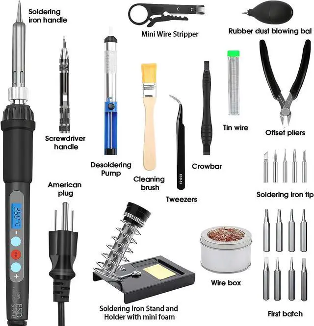 Alt view image 5 of 7 - Electronic Soldering Iron Kit, Kingsdun 60W LCD Digital Soldering Gun with Adjustable Temperature & Fast Heating Ceramic Thermostatic Design, ON-Off Switch 15pcs Solder Kit & Welding Tool