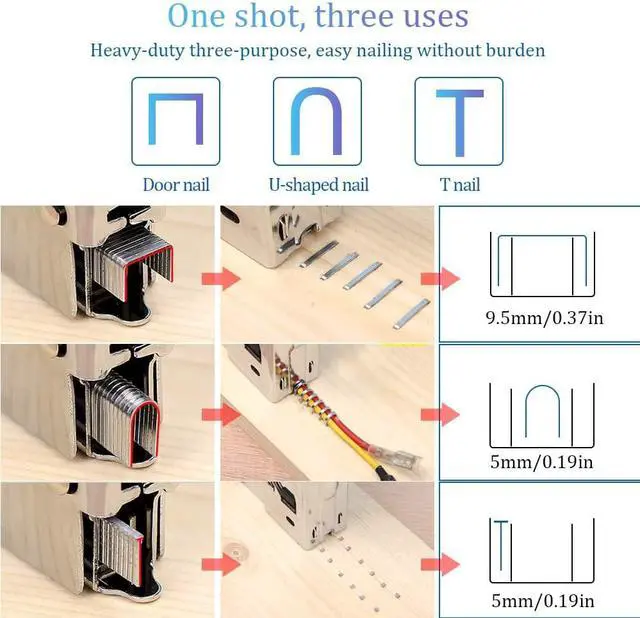 Alt view image 2 of 7 - Kingsdun Upholstery Staple Gun Kit, 3 in 1 Heavy Duty Hand Manual Nail Gun with 1200pcs Staples (D, U, T-Type) & Remover for Material Repair, DIY, Furniture, Doors &Windows, Wood, Carpentry,Decoration