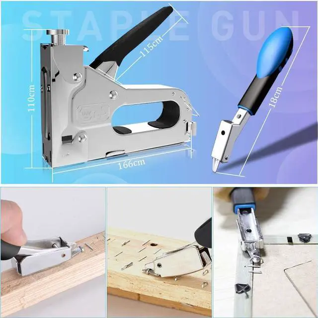 Alt view image 4 of 7 - Kingsdun Upholstery Staple Gun Kit, 3 in 1 Heavy Duty Hand Manual Nail Gun with 1200pcs Staples (D, U, T-Type) & Remover for Material Repair, DIY, Furniture, Doors &Windows, Wood, Carpentry,Decoration