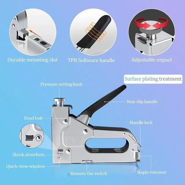 Alt view image 5 of 7 - Kingsdun Upholstery Staple Gun Kit, 3 in 1 Heavy Duty Hand Manual Nail Gun with 1200pcs Staples (D, U, T-Type) & Remover for Material Repair, DIY, Furniture, Doors &Windows, Wood, Carpentry,Decoration