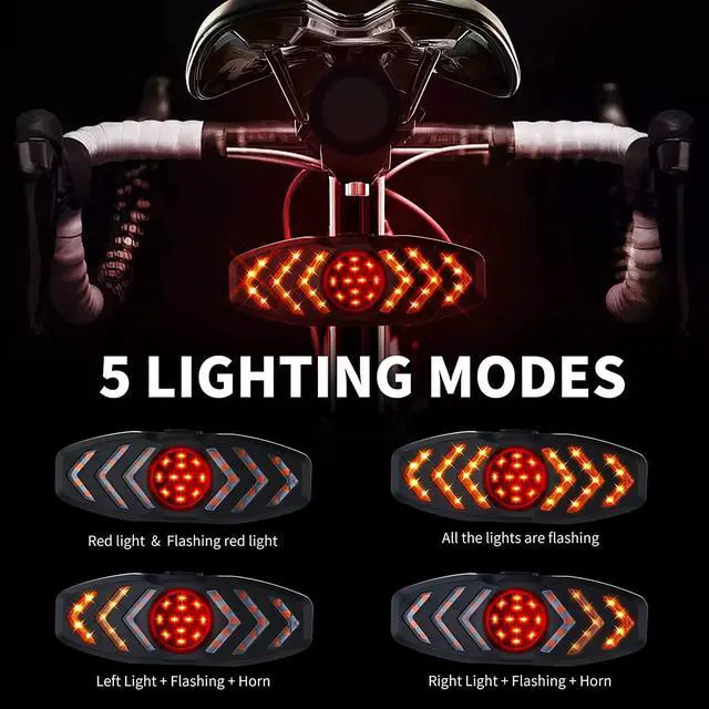 Alt view image 2 of 7 - Kingsdun Bike Tail Light with Turn Signals and Brake Light, Bicycle Light with Remote Control Rear Bycycle Light, Auto ON/Off Rechargeable Waterproof Bike Light