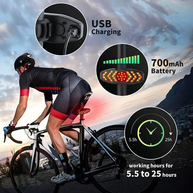 Alt view image 5 of 7 - Kingsdun Bike Tail Light with Turn Signals and Brake Light, Bicycle Light with Remote Control Rear Bycycle Light, Auto ON/Off Rechargeable Waterproof Bike Light