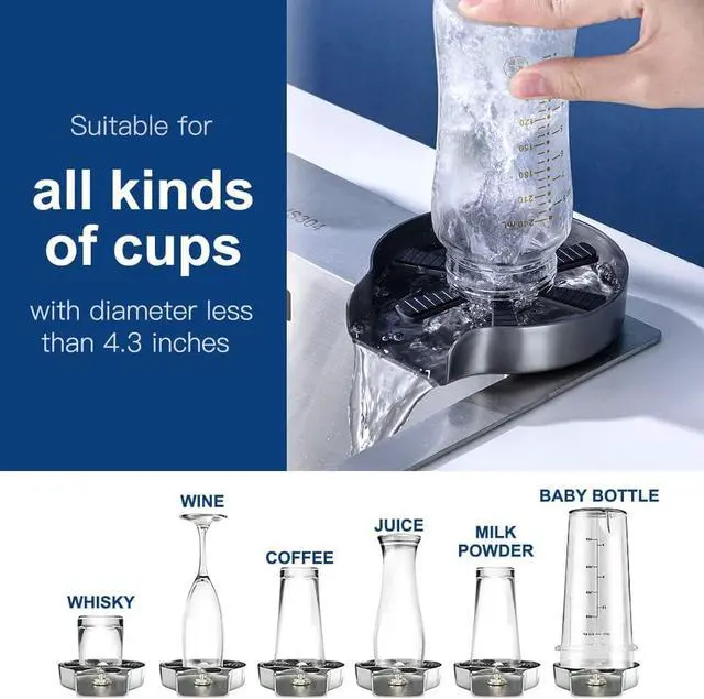 Alt view image 3 of 7 - Kingsdun Faucet Glass Rinser for Kitchen Sink, Stainless Steel Cup Rinser for Bar Sink, Bottles Washer Sink Accessories Silver