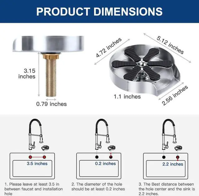 Alt view image 2 of 7 - Kingsdun Faucet Glass Rinser for Kitchen Sink, Stainless Steel Cup Rinser for Bar Sink, Bottles Washer Sink Accessories Silver