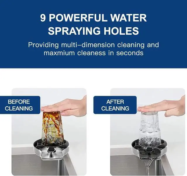 Alt view image 4 of 7 - Kingsdun Faucet Glass Rinser for Kitchen Sink, Stainless Steel Cup Rinser for Bar Sink, Bottles Washer Sink Accessories Silver