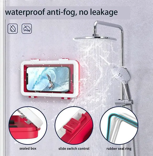 Alt view image 3 of 6 - Shower Phone Holder Fits 4-7 inches Cell Phone for Wall Mirror Bathtub, 360 Rotating Adhesive iPhone Case for Vertically and Horizontally with Anti-Fog Screen Sensitivity