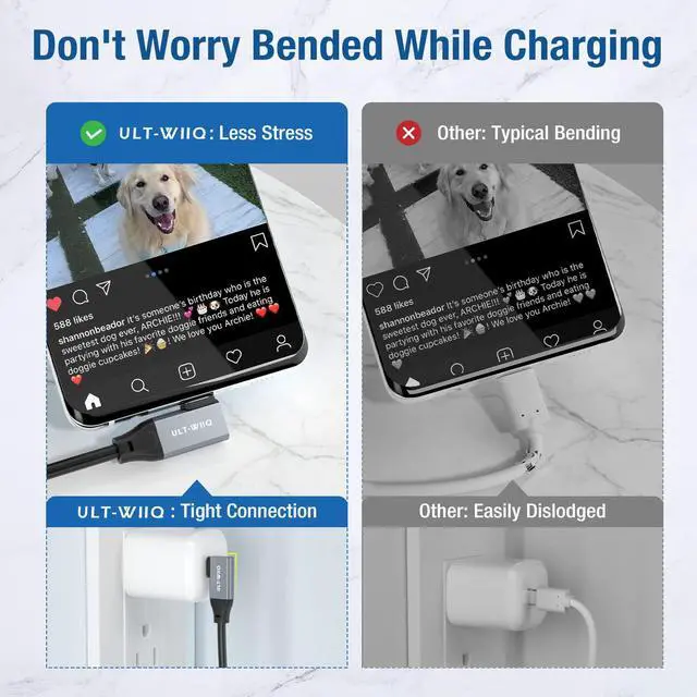 Alt view image 2 of 7 - USB C to USB C 3.2 Gen2x2 Cable 100W, 20Gbps Right Angle 4K@60Hz Video Cord, Super Soft 90 Degree Type-C Data Cable with E-Marker for Thunderbolt 3/4, MacBook, iPad Pro, Oculus Quest, Switch (9.9FT)