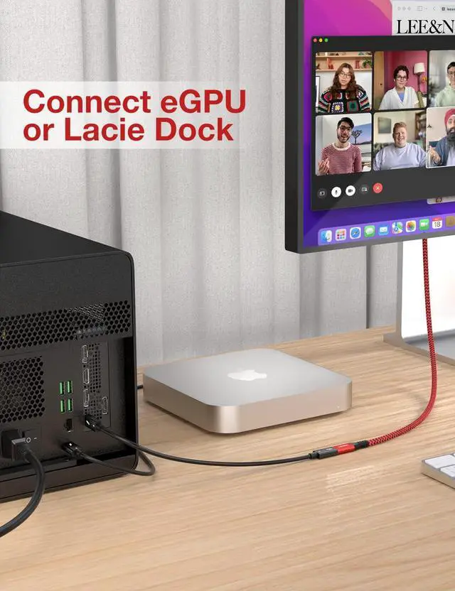 Alt view image 7 of 7 - Right Angle USB4 Extension Cable, 40Gbps & 100W 90 Degree Gold-plated Type C 4.0 Extender Cord, Thunderbolt 3/4 Extension Cable, Support 8K/6K/4K@60Hz Video for Dell/HP Dock, MacBook, XPS, Intel NUC