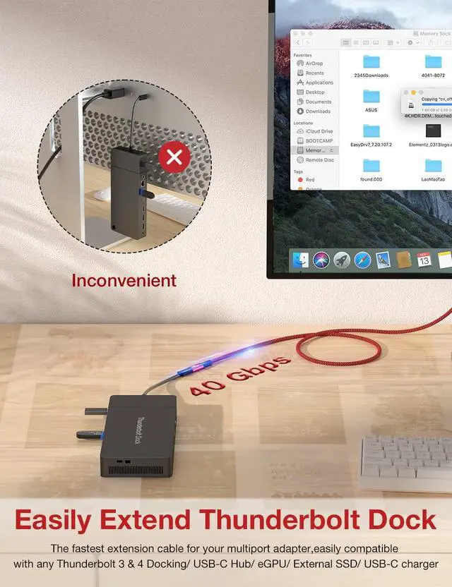 Alt view image 2 of 7 - Right Angle USB4 Extension Cable, 40Gbps & 100W 90 Degree Gold-plated Type C 4.0 Extender Cord, Thunderbolt 3/4 Extension Cable, Support 8K/6K/4K@60Hz Video for Dell/HP Dock, MacBook, XPS, Intel NUC