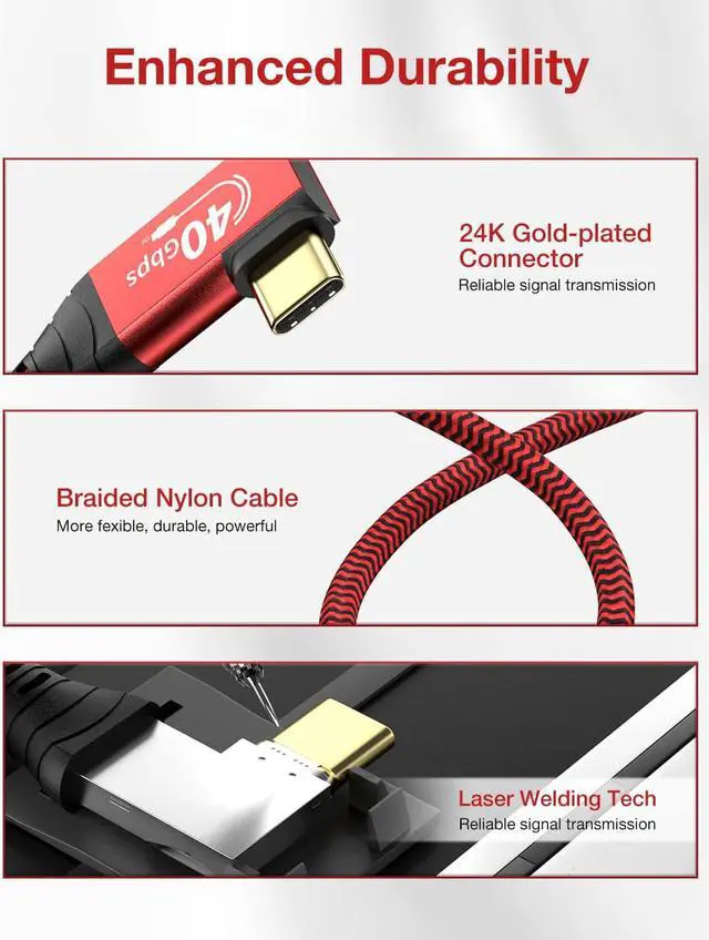 Alt view image 5 of 7 - Right Angle USB4 Extension Cable, 40Gbps & 100W 90 Degree Gold-plated Type C 4.0 Extender Cord, Thunderbolt 3/4 Extension Cable, Support 8K/6K/4K@60Hz Video for Dell/HP Dock, MacBook, XPS, Intel NUC