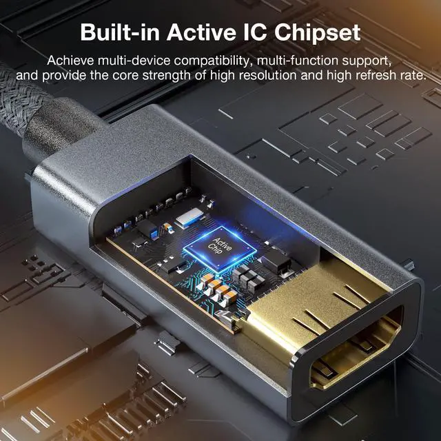 Alt view image 5 of 7 - 8K Mini DisplayPort to HDMI Adapter, Mini DP Male to HDMI 2.1 Female Converter Cable, Support 8K@60Hz, 4K@120Hz, 2K@240Hz, HDR, FreeSync, VRR for Thunderbolt 2, iMac, Surface Pro, Monitor, Graphics
