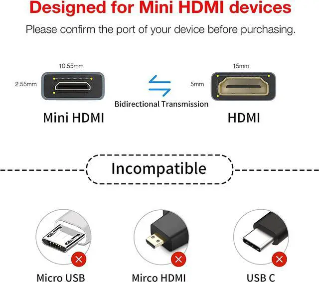 Alt view image 2 of 7 - Mini HDMI Adapter 3 Pack, Mini HDMI Male to Standard HDMI Female Aluminum Shell Adapter, Support 4K 3D for Raspberry Pi Zero W, DSLR Camera, Graphics Video Card, Camcorder, Laptop, Tablet