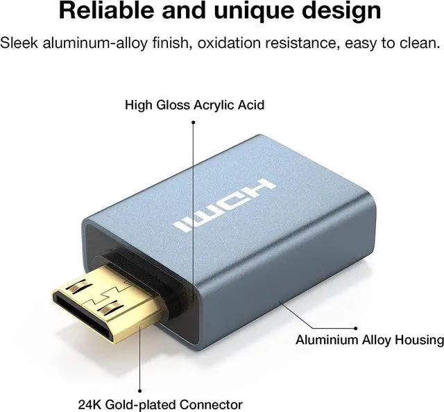 Alt view image 5 of 7 - Mini HDMI Adapter 3 Pack, Mini HDMI Male to Standard HDMI Female Aluminum Shell Adapter, Support 4K 3D for Raspberry Pi Zero W, DSLR Camera, Graphics Video Card, Camcorder, Laptop, Tablet
