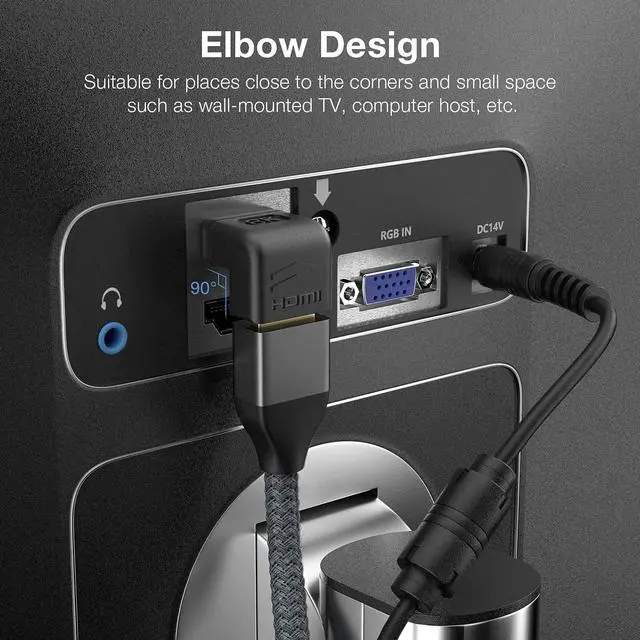 Alt view image 7 of 7 - 8K HDMI Extension Adapter, 2 Pack 270 Degree Right Angle HDMI 2.1 Male to Female Extender Adapter, Support 8K@60Hz, 4K@144Hz, 2K@240Hz, HDR, eARC for Roku, PS4, PS5, HDTV, Xbox