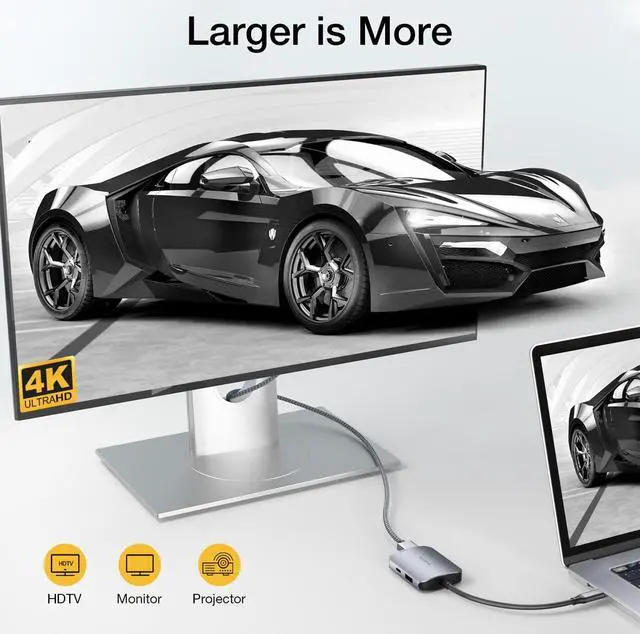 Alt view image 2 of 6 - USB C Hub Adapter, USB C HDMI Mini Dongle, 6 in 1 USB C Hub Multiport Adapter with 4K HDMI, 100W PD, USB 3.0, SD/TF Card Reader, 3.5mm Audio for MacBook Pro/Air, iPad, Dell XPS & Other Type-C Devices