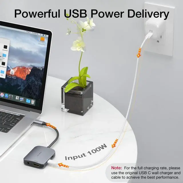 Alt view image 4 of 6 - USB C Hub Adapter, USB C HDMI Mini Dongle, 6 in 1 USB C Hub Multiport Adapter with 4K HDMI, 100W PD, USB 3.0, SD/TF Card Reader, 3.5mm Audio for MacBook Pro/Air, iPad, Dell XPS & Other Type-C Devices