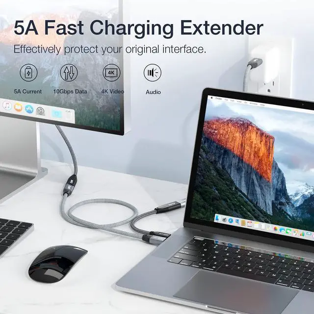 Alt view image 2 of 7 - USB C Extension Cable 2FT + 100W PD & 20Gbps USB C to USB C Cable 6.6FT