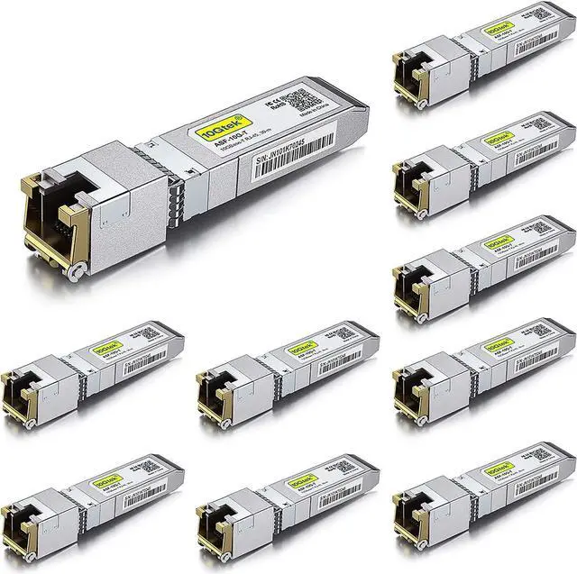 Main image of 80-Meter, 10GBase-T SFP+ to RJ45 Transceiver, RJ45 to SFP+ Copper Ethernet CAT.6a Module, for  SFP-10G-T-80, Ubiquiti UniFi, Netgear AXM766, D-Link, Supermicro, Broadcom and More, Pack of 10