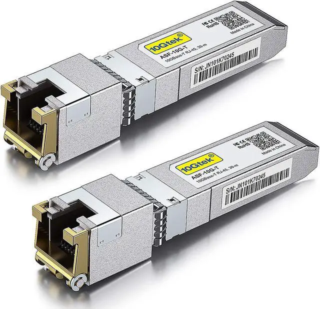 Main image of 10GBase-T SFP+ to RJ-45 Transceiver, 10Gbe SFP+ Copper Ethernet CAT.6a Module, up to 30-Meter, for  SFP-10G-T-S, Meraki, Ubiquiti UniFi UF-RJ45-10G, Fortinet, Netgear AXM765 and More, Pack of 2