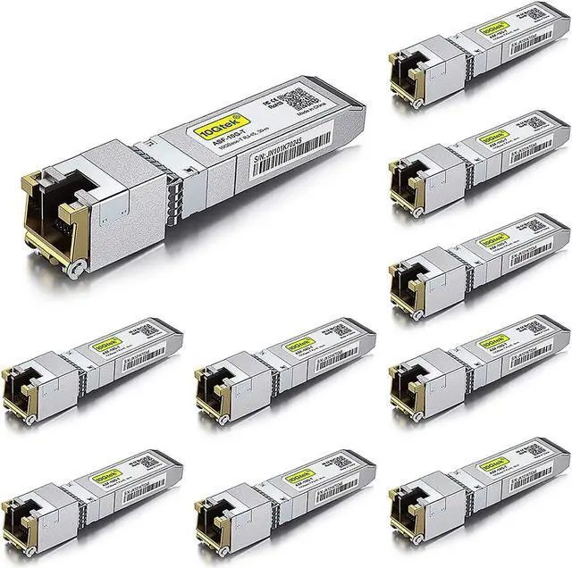 Main image of 10GBase-T SFP+ to RJ-45 Transceiver, 10Gbe SFP+ Copper Ethernet CAT.6a Module, up to 30-Meter, for  SFP-10G-T-S, Meraki, Ubiquiti UniFi UF-RJ45-10G, Fortinet, Netgear AXM765 and More, Pack of 10