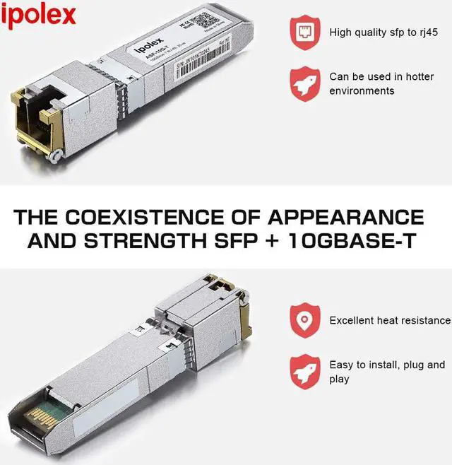 Alt view image 3 of 7 - 1.25/2.5/5/10G SFP+ RJ45 Copper Transceiver, 10GBase-T RJ-45 SFP+ Module, Compatible for  SFP-10G-T-S, Ubiquiti UniFi UF-RJ45-10G, Mikrotik, Fortinet, Netgear, TP-Link (CAT.6a/CAT7, 30m), Ipolex
