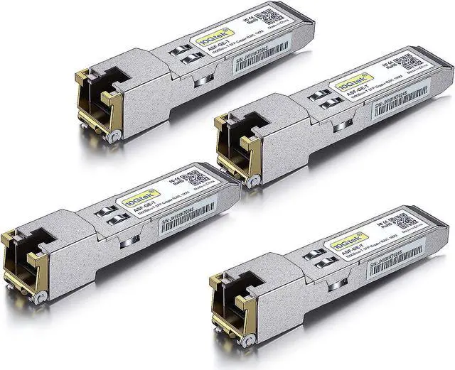 Main image of 1000BASE-T SFP to RJ45 Copper Ethernet Module, Gigabit SFP-T Transceiver for  SFP-GE-T, Meraki, Fortinet, Ubiquiti UniFi UF-RJ45-1G, D-Link, Supermicro, Netgear, TP-Link and More, Pack of 4