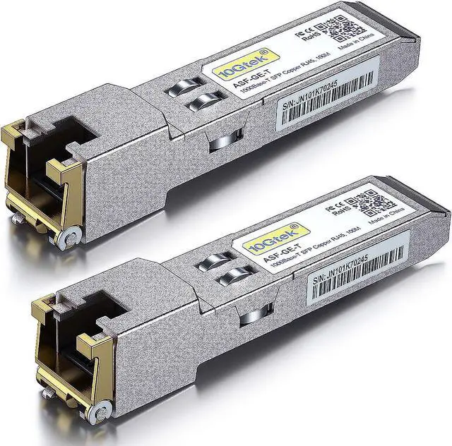 Alt view image 2 of 3 - Pack of 2 SFP to RJ45 1000BASE-T Copper Transceiver for  GLC-T/SFP-GE-T, Meraki, Ubiquiti UniFi, Fortinet and More, with a RJ45 Cat-6 Ethernet Patch Internet Cable - 8 Foot (2.5 Meters)