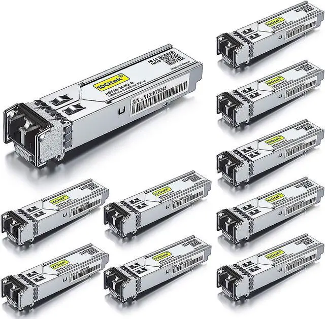 Main image of Gigabit Multimode SFP 1000Base-SX Fiber Transceiver Module, 850nm MMF, up to 550M for  GLC-SX-MMD/SFP-GE-S, Meraki MA-SFP-1GB-SX, Ubiquiti UniFi UF-MM-1G, TP-Link TL-SM311LM, Pack of 10