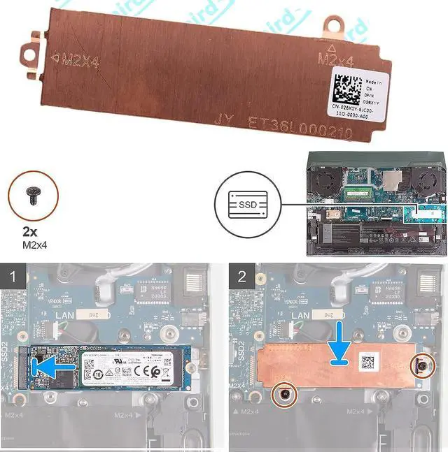 Alt view image 4 of 6 - Slot 2/Slot 1 M.2 2280 SSD Heatsink Cover Thermal Pad 29GT8 26X1Y 026X1Y for Dell G15 5510 5511 5515 Alienware M15 R5 M15 R6