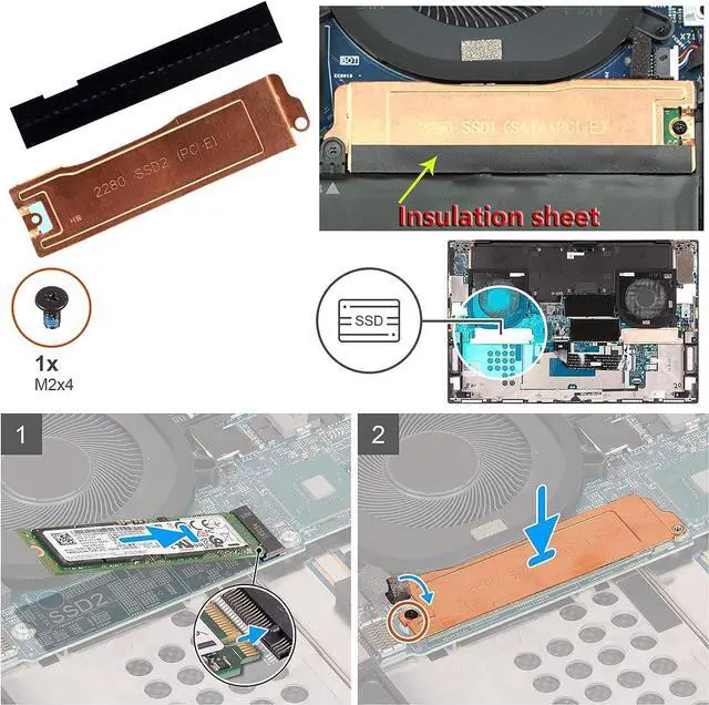 Alt view image 2 of 6 - Slot 2 M.2 2280 SSD Heatsink Cover 0JFF2T JFF2T SSD2 Thermal Bracket wInsulation Sheet for Dell XPS 17 9700 9710 Precision 17 5750, (0HFD3T)