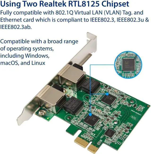 Alt view image 3 of 6 - Dual 2.5 Gigabit Ethernet PCI-E Network Expansion Card RJ45 LAN Adapter Low Profile Bracket SD-PEX24066