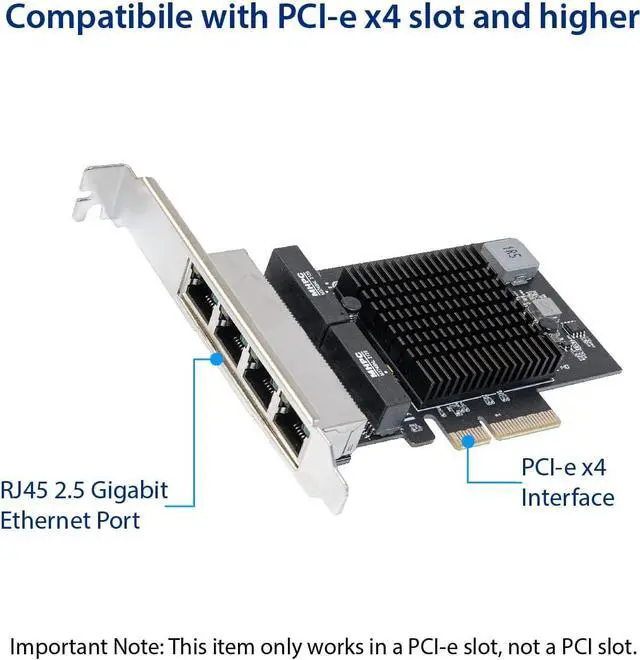 Alt view image 4 of 6 - IO CREST Quad 2.5 Gigabit Ethernet PCI Express PCI-E Network Interface Card 10/100/1000/25000 Mbps RJ45 LAN Realtek RTL8125 Chipset, Black (SI-PEX24077)