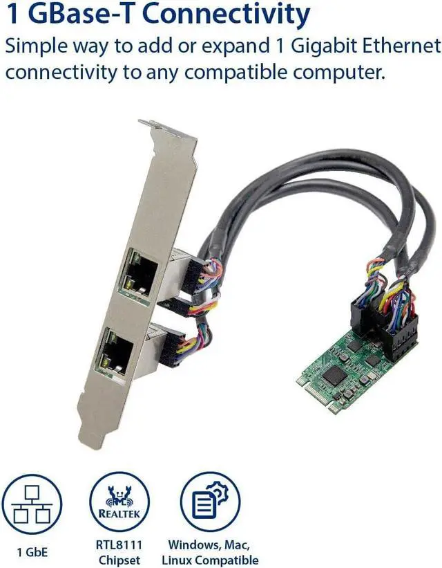 Alt view image 2 of 6 - I/O Crest M.2 (B & M-Key) PCIe Interface Single Port Gigabit Ethernet Modules NIC RealTek RTL8111H Chipset